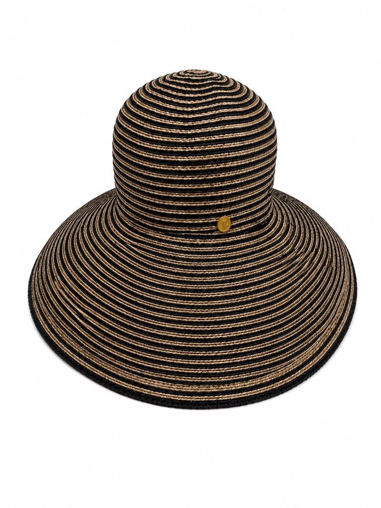 Eric Javits Black And Tan Striped Packable Sun Hat